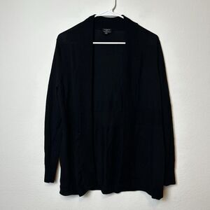 Talbots Cardigan Women's MP Black Merino Wool Open Front Sweater Minimal Casual